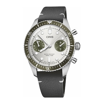 Oris Divers Sixty‑Five Chronograph 40mm Mens Watch Grey Leather Strap Oris Divers Sixty‑Five Chronograph 40mm Mens Watch Grey Leather Strap