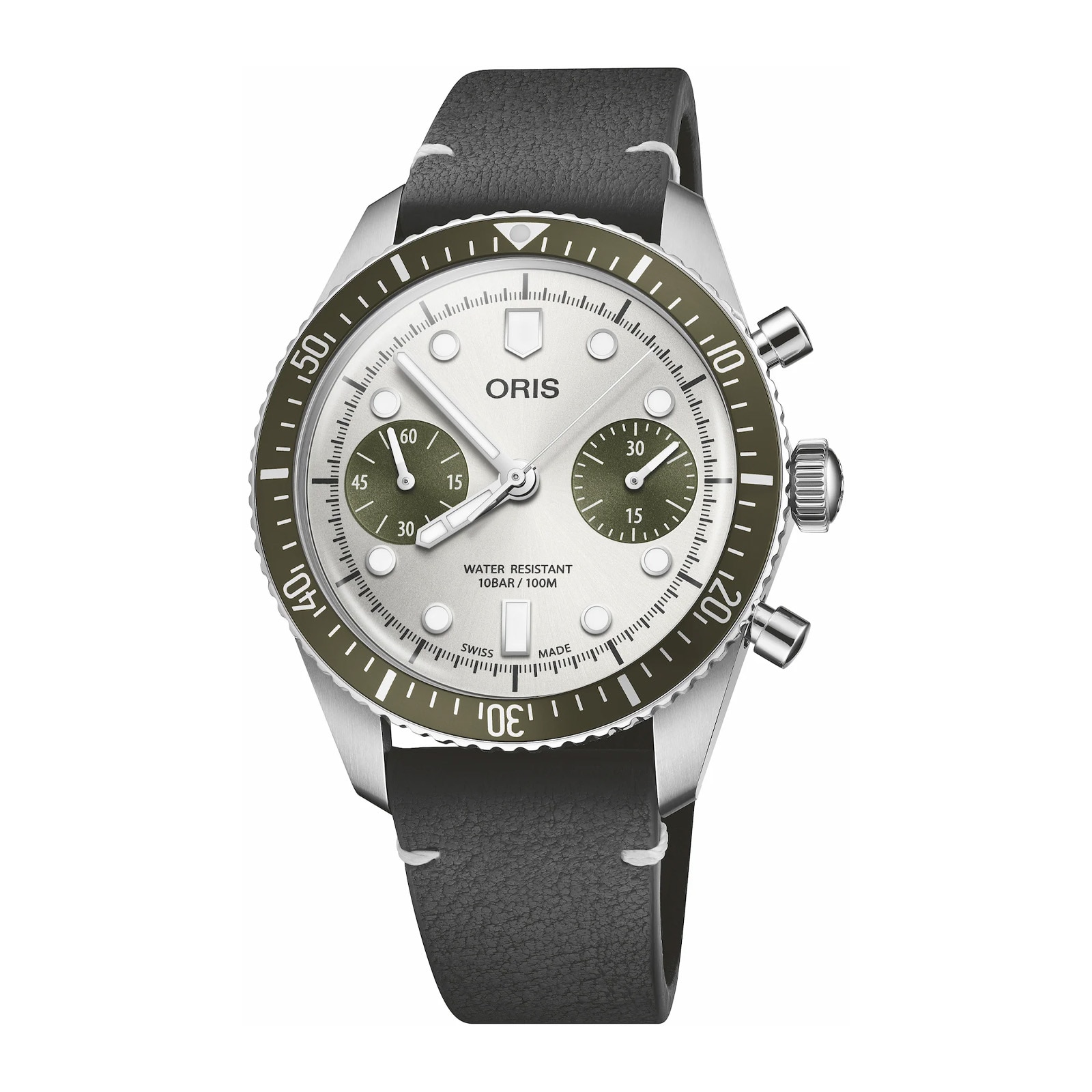Oris Divers Sixty‑Five Chronograph 40mm Mens Watch Grey Leather Strap