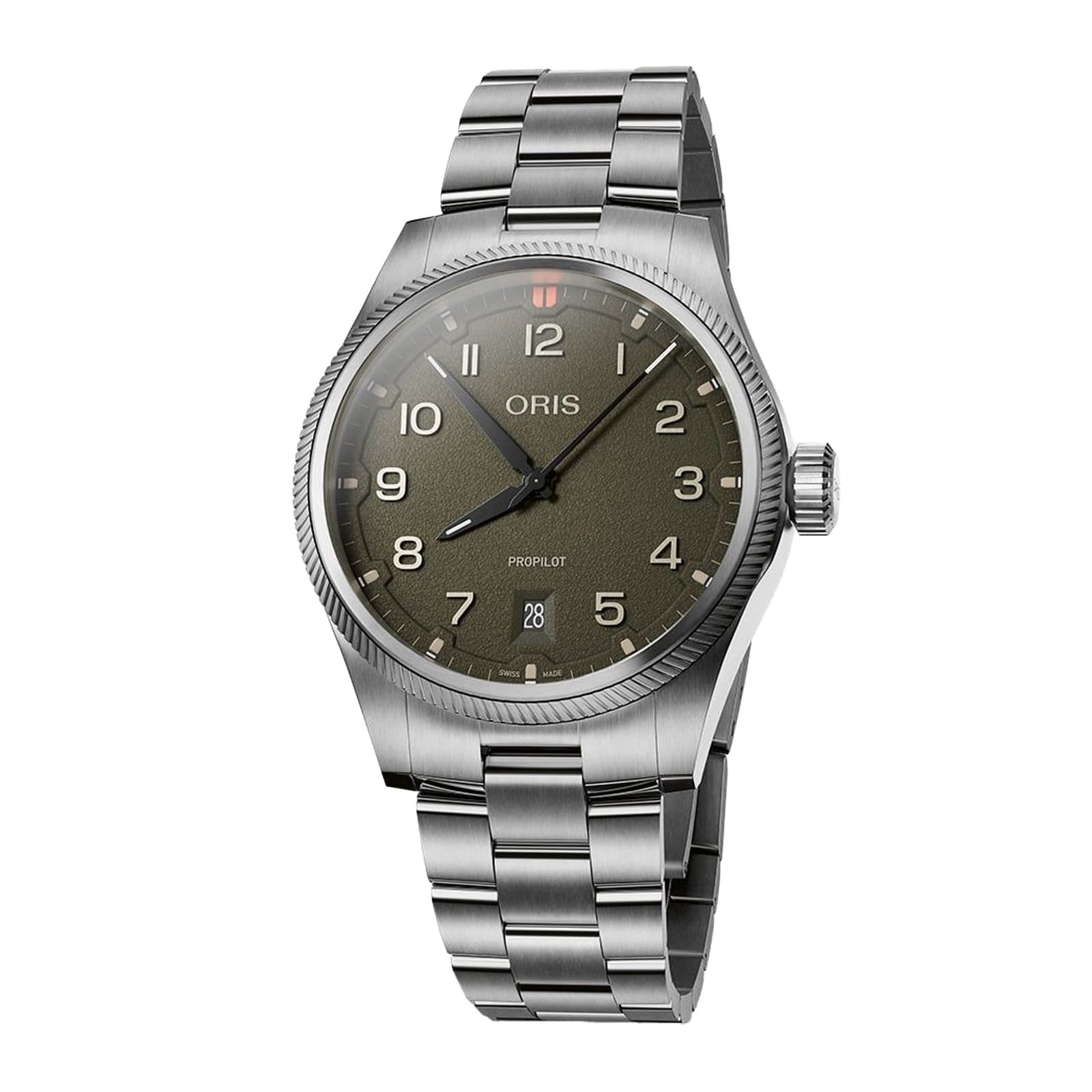 Oris Propilot Date 41mm Mens Watch Green Stainless Steel 733 7805