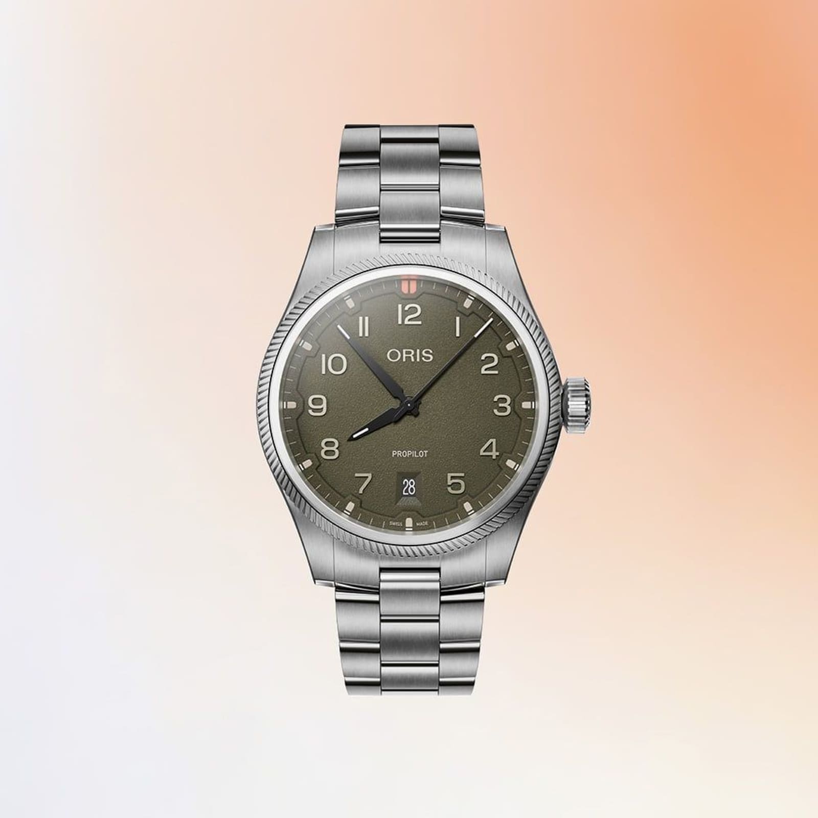 Oris Propilot Date 41mm Mens Watch Green Stainless Steel
