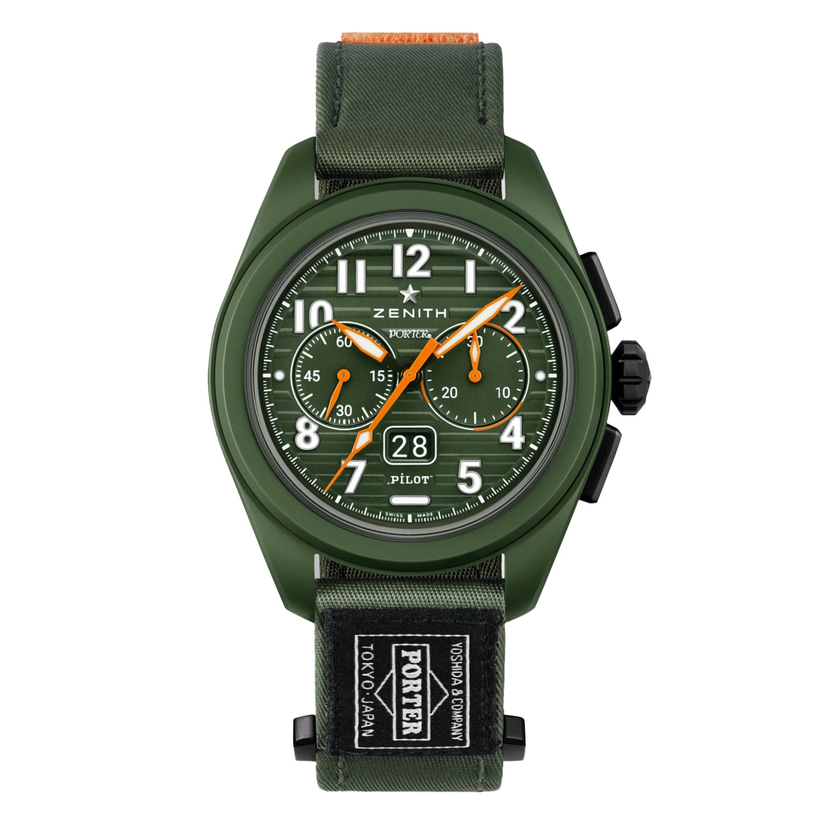Zenith Pilot Big Date Flyback Porter Limited Edition 42.5mm Mens Watch Green Zenith Pilot Big Date Flyback Porter Limited Edition 42.5mm Mens Watch Green