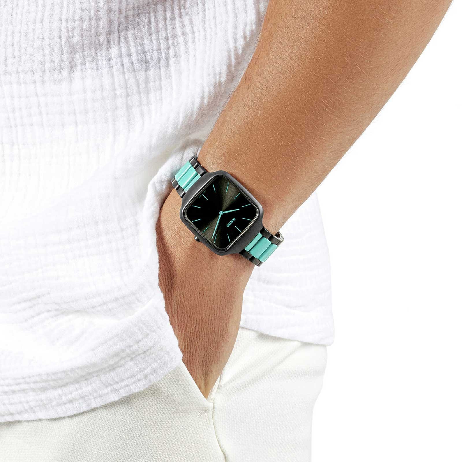 Rado True Square Thinline X Les Couleurs Le Corbusier 37mm Limited Edition Unisex Watch Grey And Green Rado True Square Thinline X Les Couleurs Le Corbusier 37mm Limited Edition Unisex Watch Grey And Green