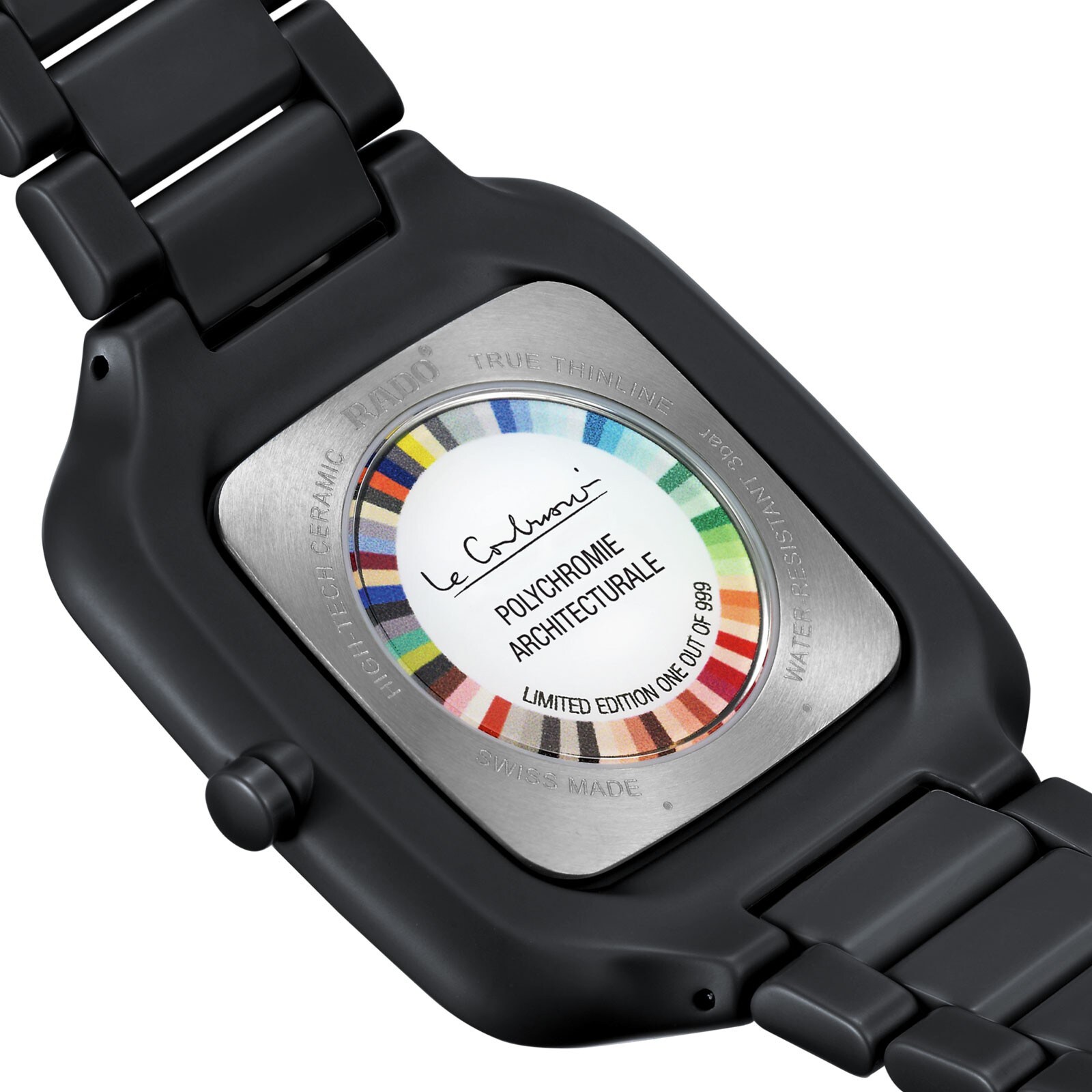 Rado True Square Thinline X Les Couleurs Le Corbusier Limited Edition 37mm Unisex Watch Black
