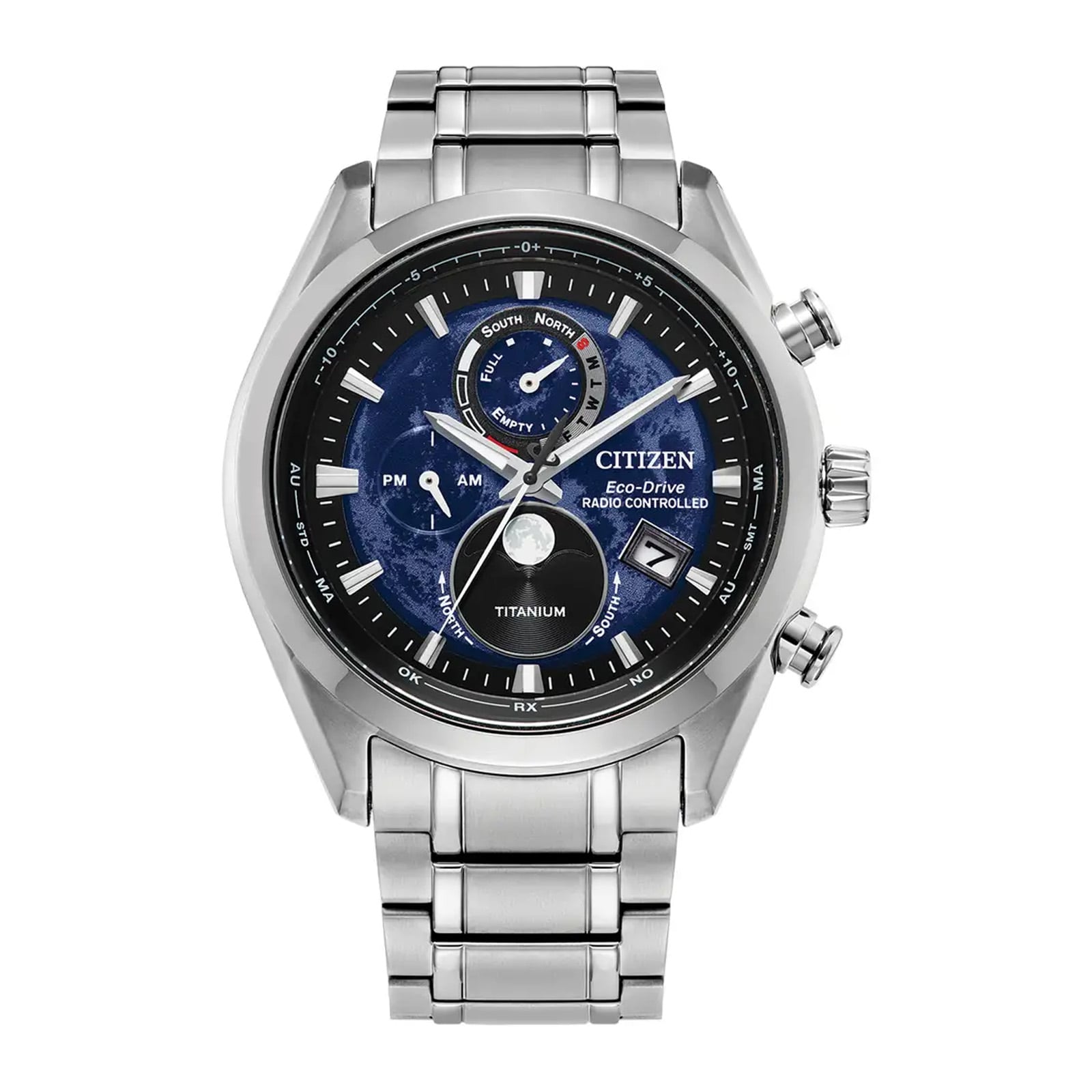 Citizen Tsuki-Yomi' Radio-Controlled Moonphase Eco-Drive 43mm Mens Watch Blue