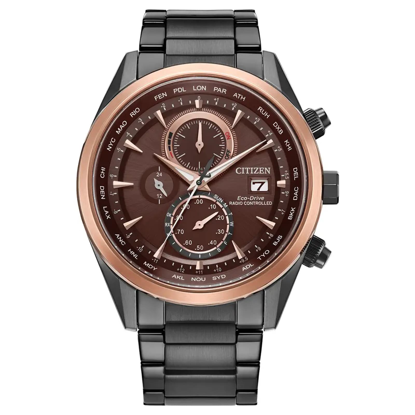 Citizen World Chronograph Atomic Timekeeping 43mm Mens Watch Brown