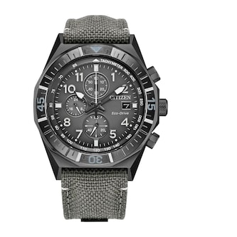 Citizen Nighthawk Chronograph 42mm Mens Watch Grey Dial Nylon Strap