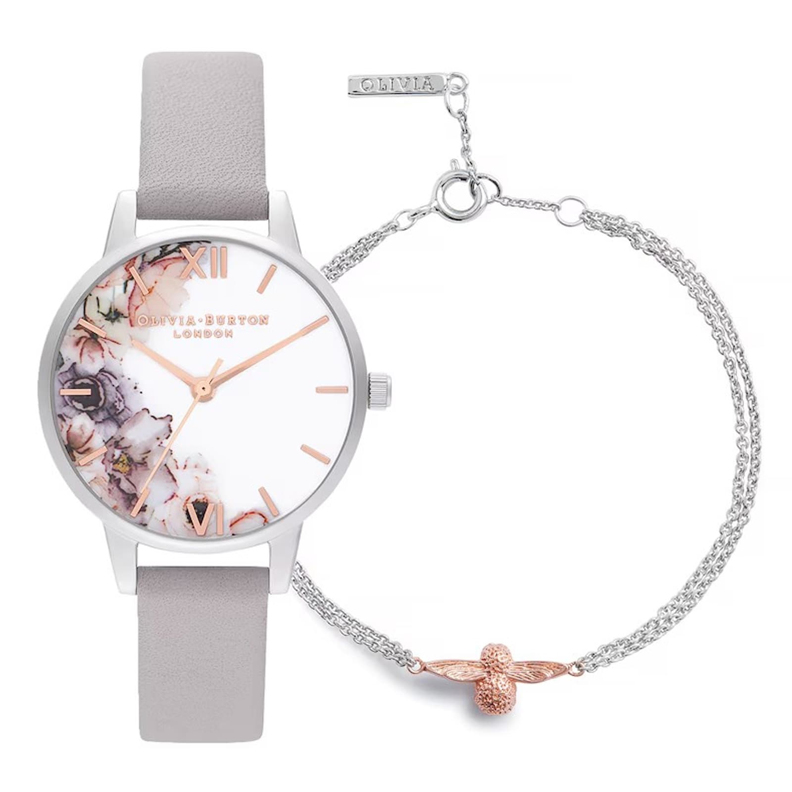 Olivia Burton Watercolour Florals 30mm Ladies Watch and Bracelet Gift Set