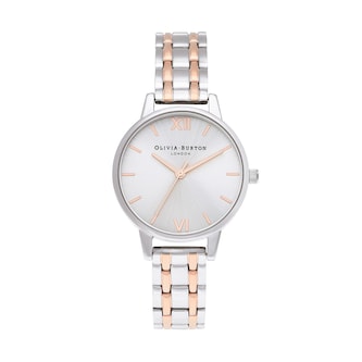 Olivia Burton The England 30mm Ladies Watch Silver And Carnation Gold