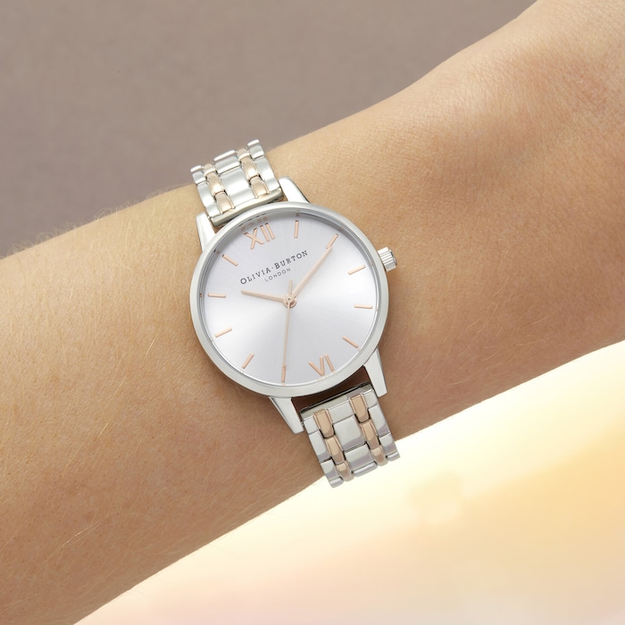 Olivia Burton The England 30mm Ladies Watch Silver And Carnation Gold