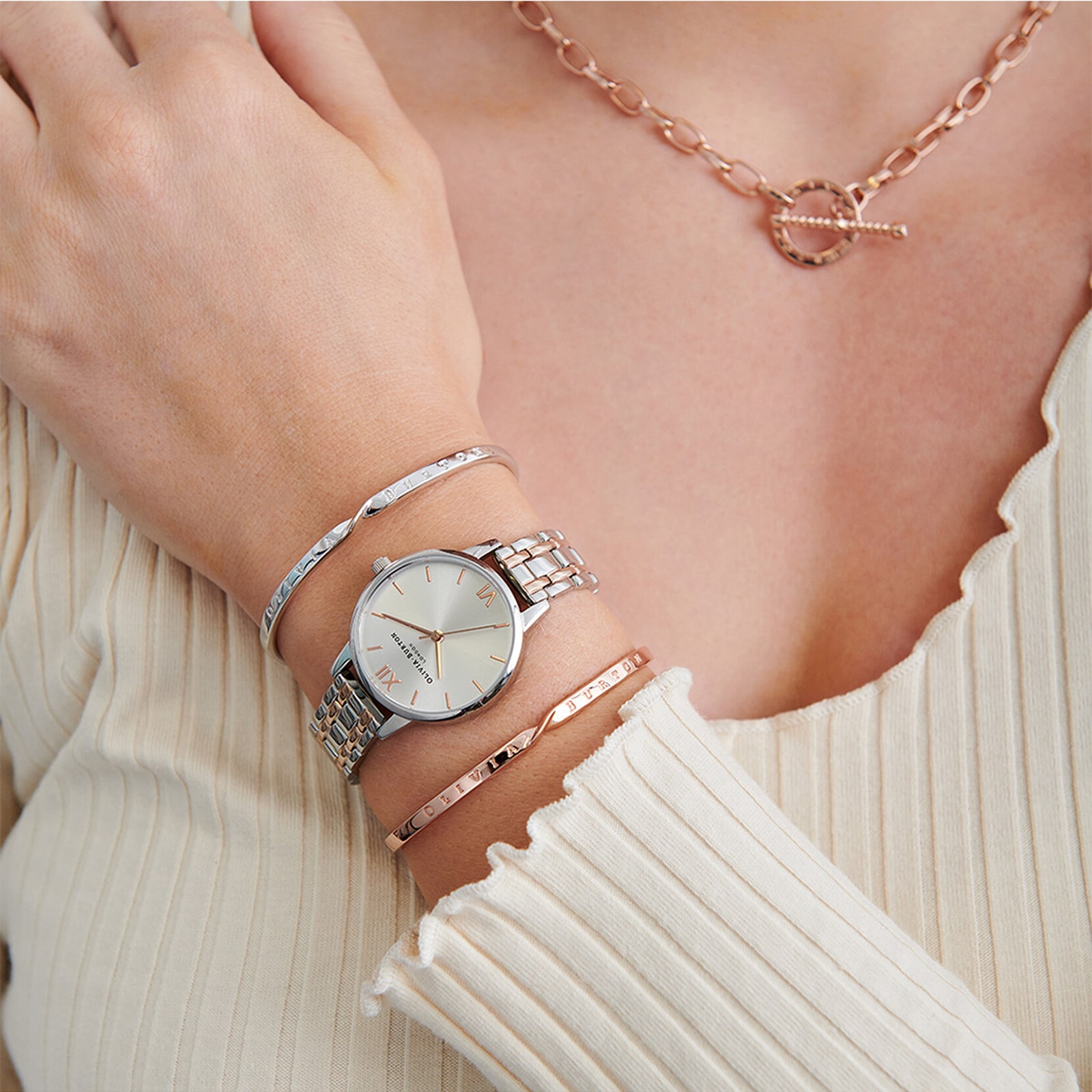 Olivia Burton The England 30mm Ladies Watch Silver And Carnation Gold Olivia Burton The England 30mm Ladies Watch Silver And Carnation Gold