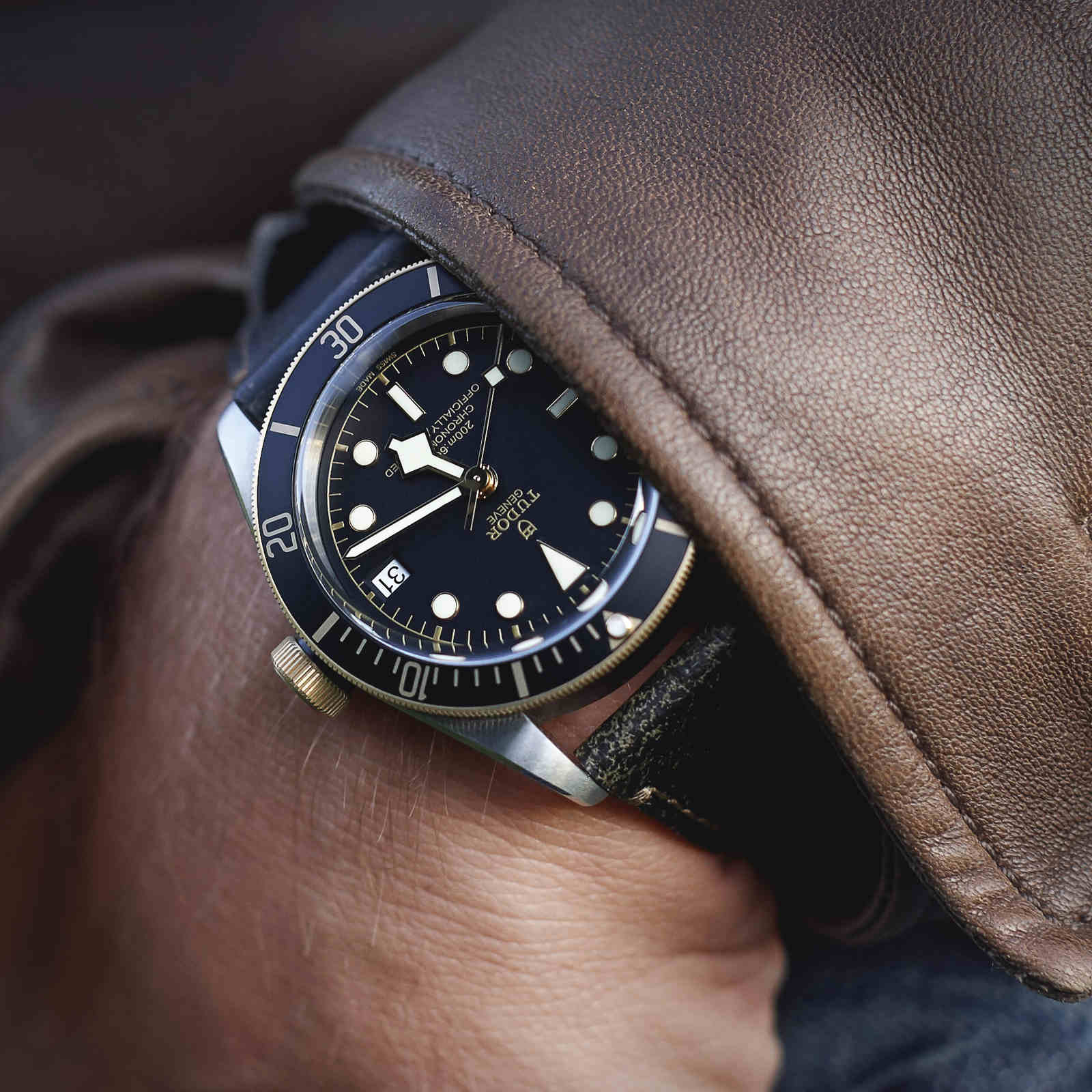 Tudor black shop bay s&g leather