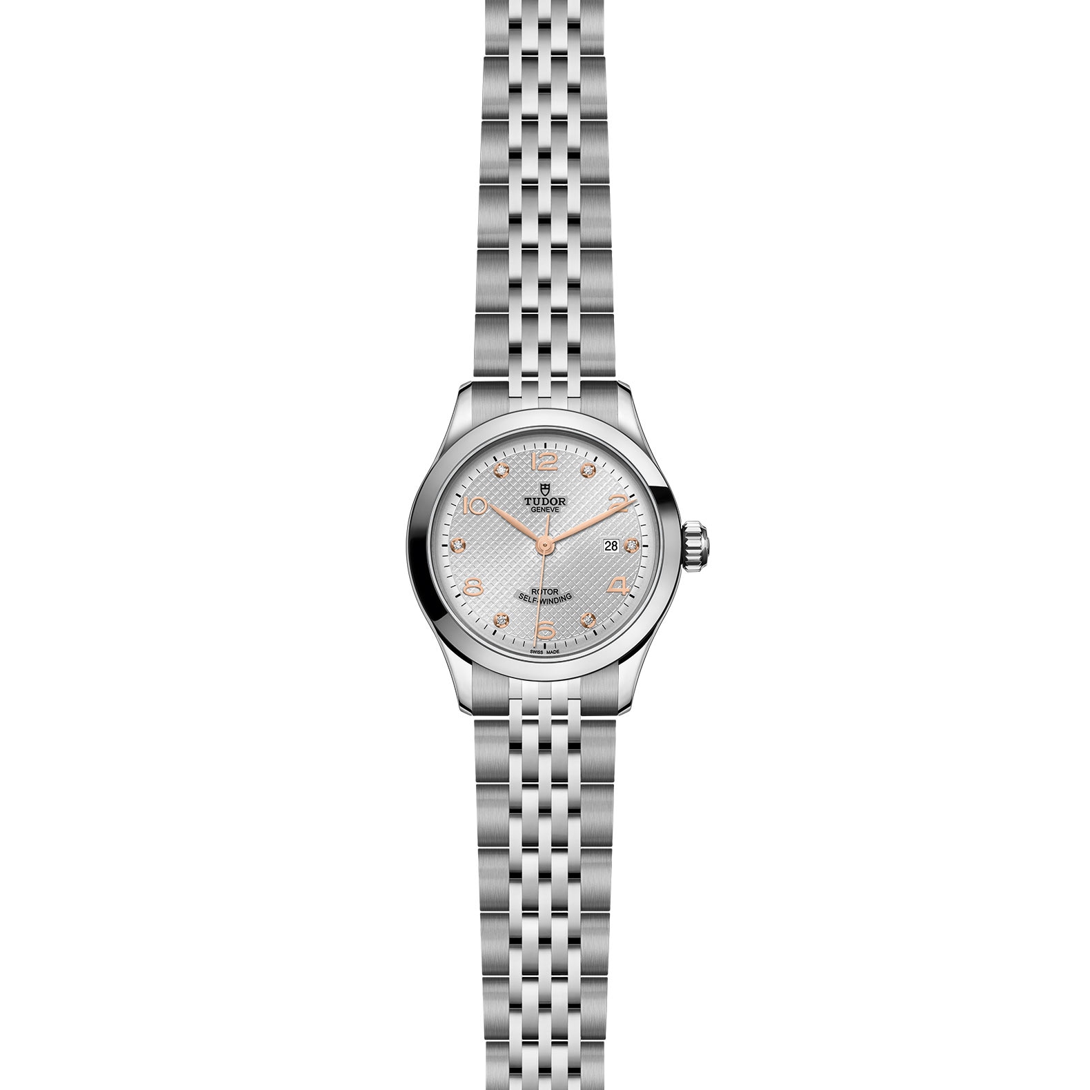 Tudor 1926 28mm Ladies Watch Steel Case Diamond-Set Silver Dial