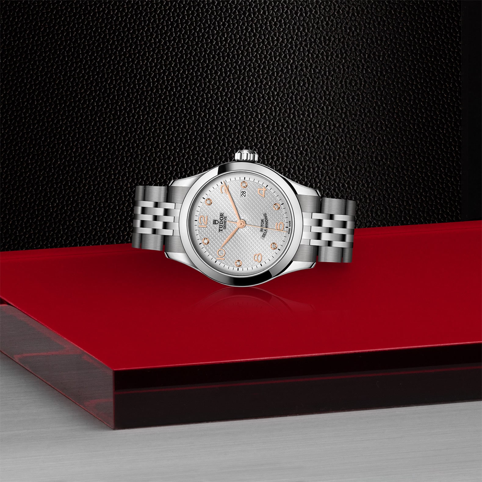 Tudor 1926 28mm Ladies Watch Steel Case Diamond-Set Silver Dial