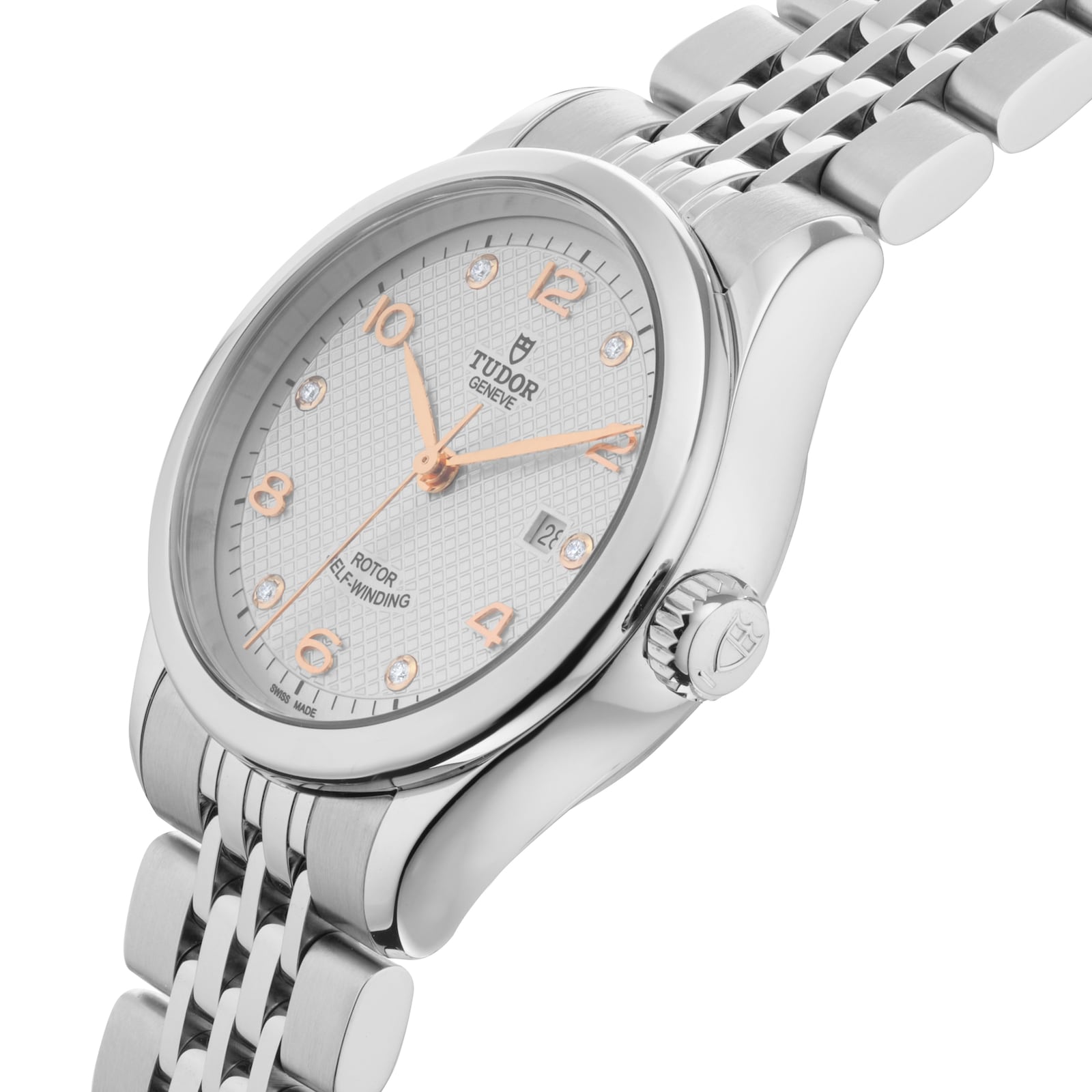Tudor 1926 28mm Ladies Watch Steel Case Diamond-Set Silver Dial