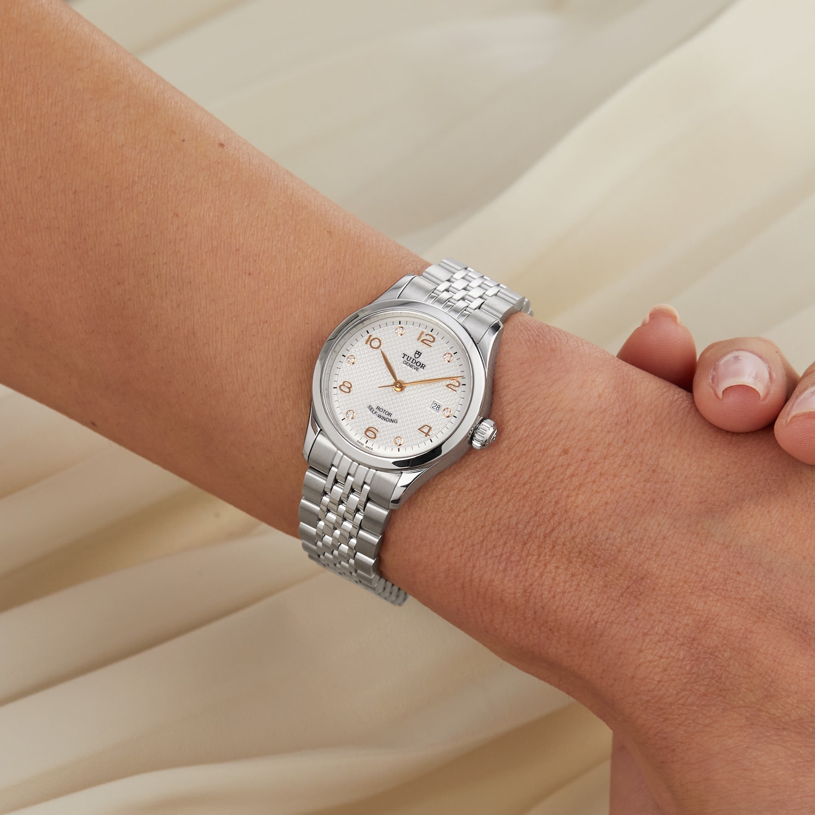 Tudor 1926 28mm Ladies Watch Steel Case Diamond-Set Silver Dial