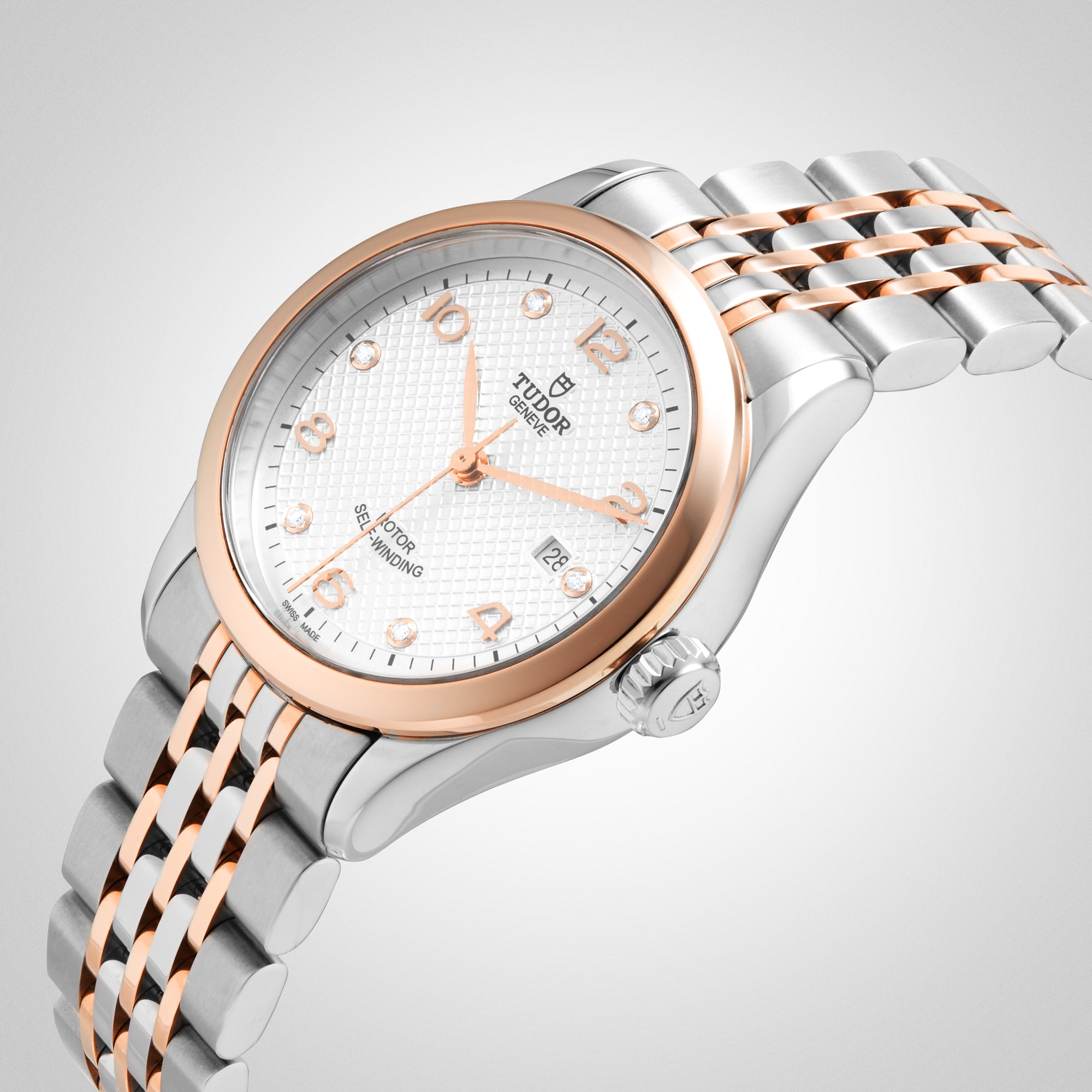 Tudor 1926 28mm Ladies Watch Steel Case Diamond-Set Silver Dial