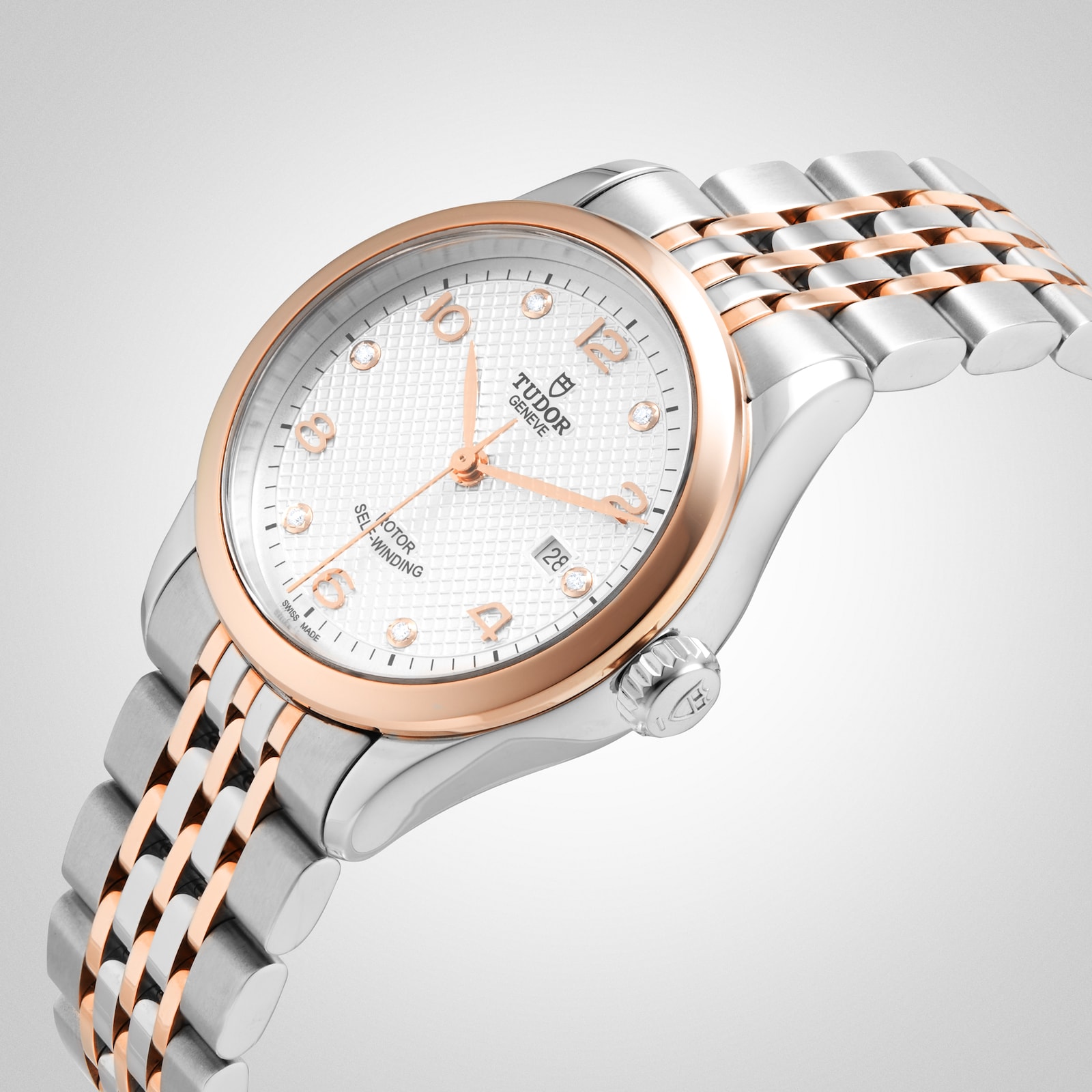 Tudor 1926 28mm Ladies Watch Steel Case Diamond-Set Silver Dial