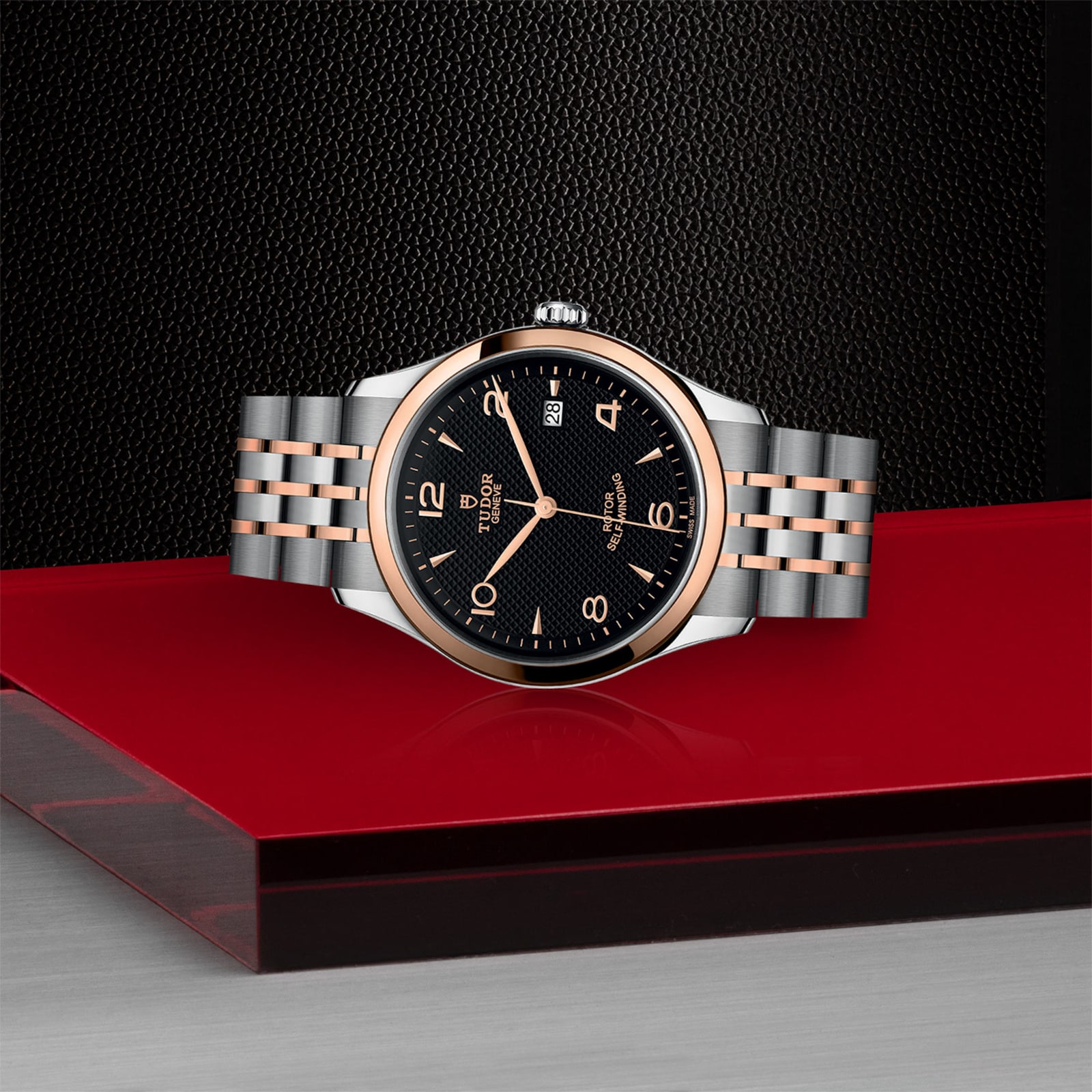 Tudor 1926 39mm Mens Watch Steel Case Rose Gold Bezel Black Dial