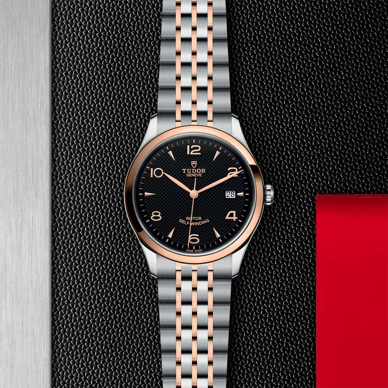 Tudor 1926 39mm Mens Watch Steel Case Rose Gold Bezel Black Dial