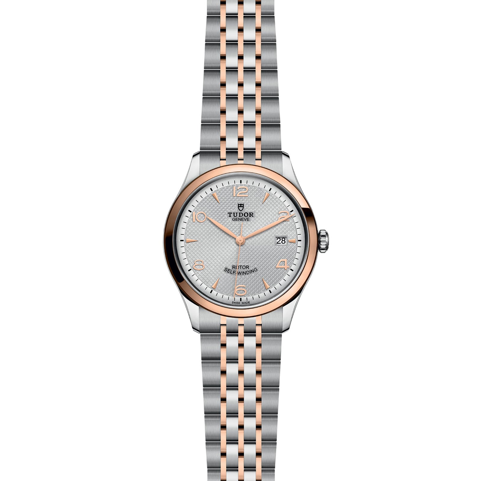 Tudor 1926 39mm Mens Watch Steel Case Rose Gold Bezel Silver Dial