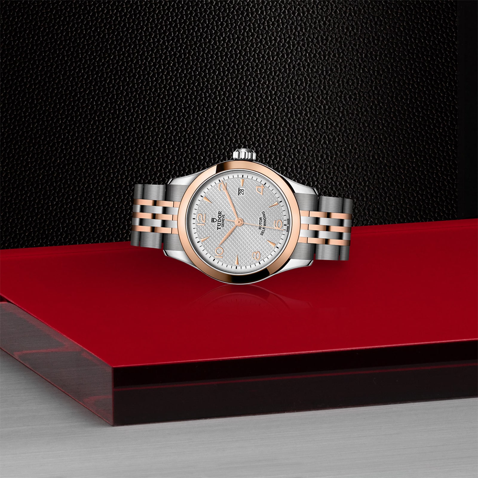 Tudor 1926 28mm Ladies Watch Steel Case Rose Gold Bezel Silver Dial