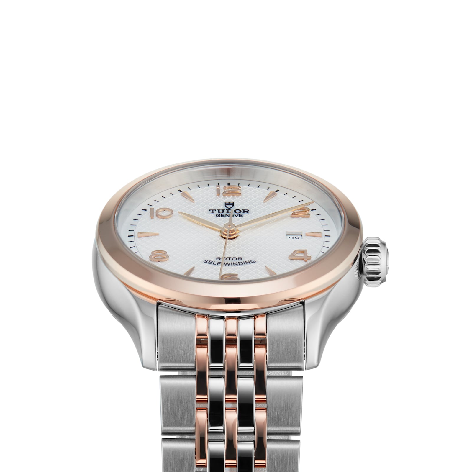 Tudor 1926 28mm Ladies Watch Steel Case Rose Gold Bezel Silver Dial