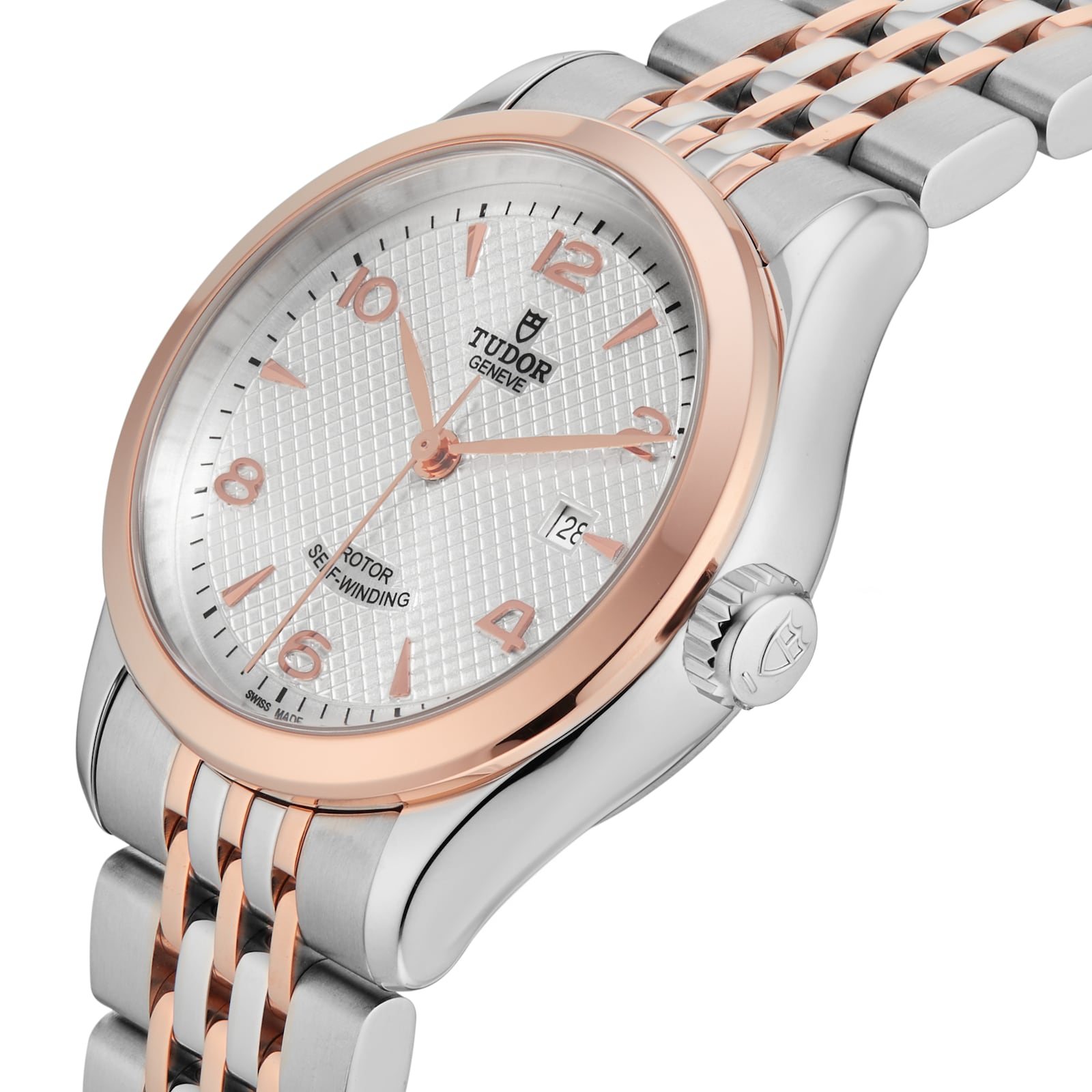 Tudor 1926 28mm Ladies Watch Steel Case Rose Gold Bezel Silver Dial