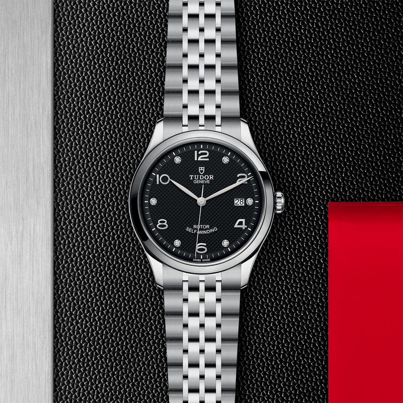 Tudor 1926 39mm Ladies Watch Steel Case Diamond-Set Black Dial