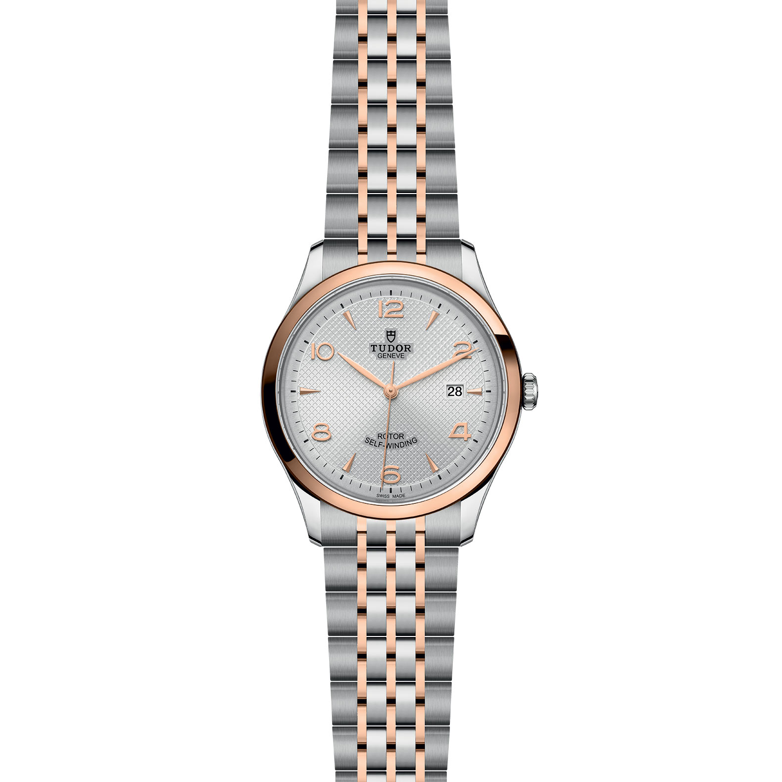 Tudor 1926 41mm Mens Watch Steel Case Rose Gold Bezel Silver Dial