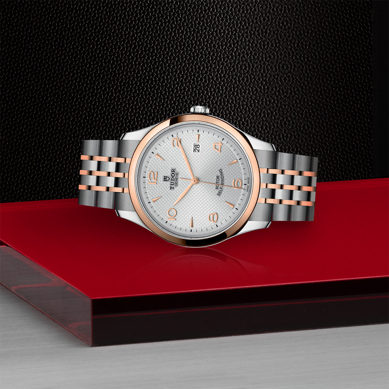 Tudor 1926 41mm Mens Watch Steel Case Rose Gold Bezel Silver Dial