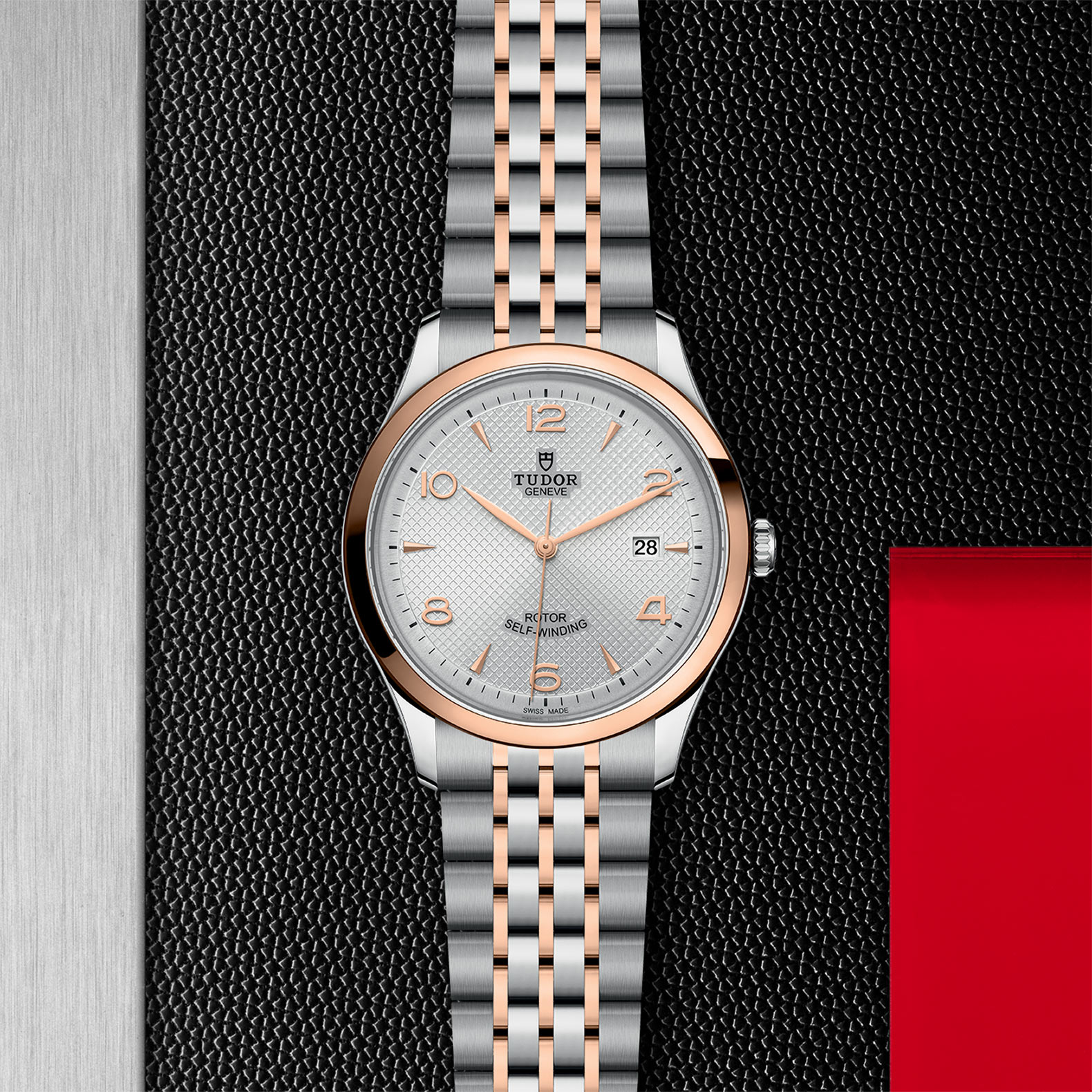 Tudor 1926 41mm Mens Watch Steel Case Rose Gold Bezel Silver Dial