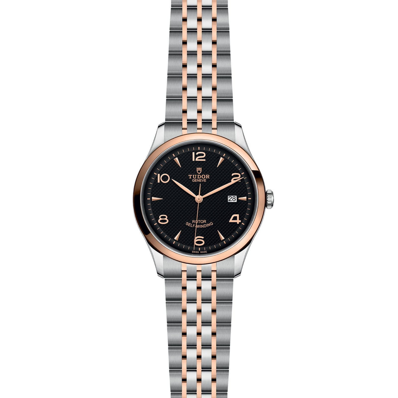 Tudor 1926 41mm Mens Watch Steel Case Rose Gold Bezel Black Dial