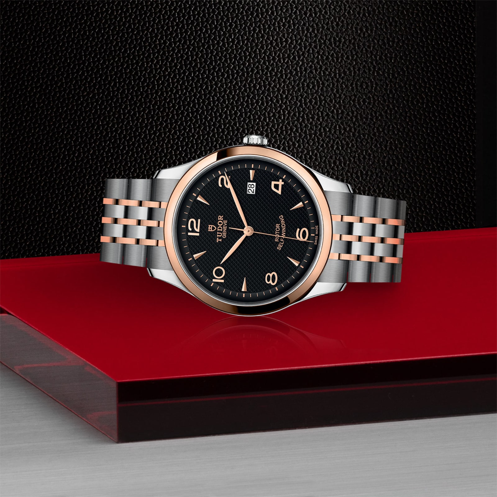 Tudor 1926 41mm Mens Watch Steel Case Rose Gold Bezel Black Dial