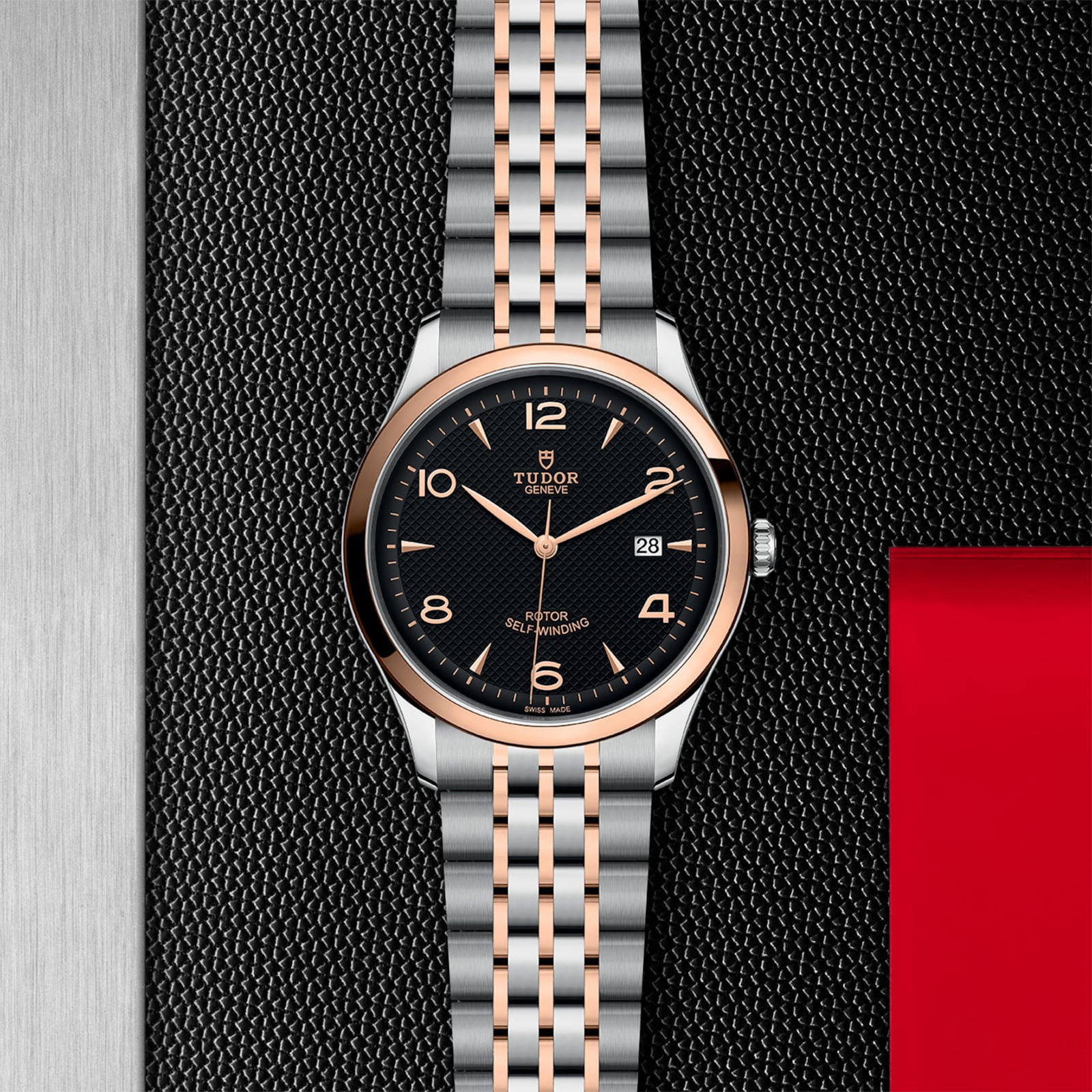Tudor 1926 41mm Mens Watch Steel Case Rose Gold Bezel Black Dial