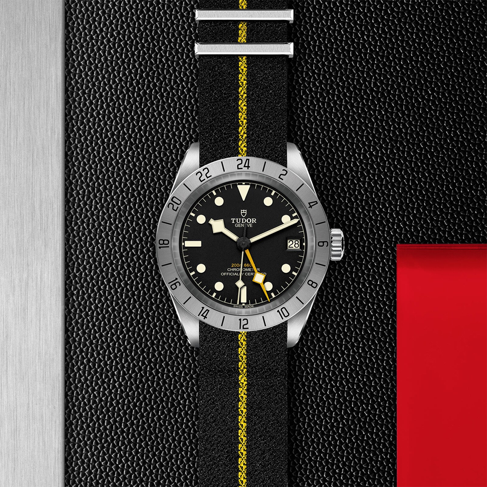 Tudor Black Bay Pro 39mm Steel Case Black Fabric Strap With Yellow Band