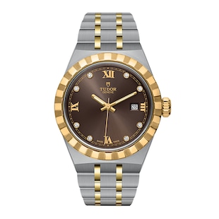 Tudor Royal S&G 28mm Steel Case Diamond-Set Brown Dial