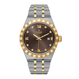 17771019 - Royal S&G 28mm Steel Case Diamond-Set Brown Dial
