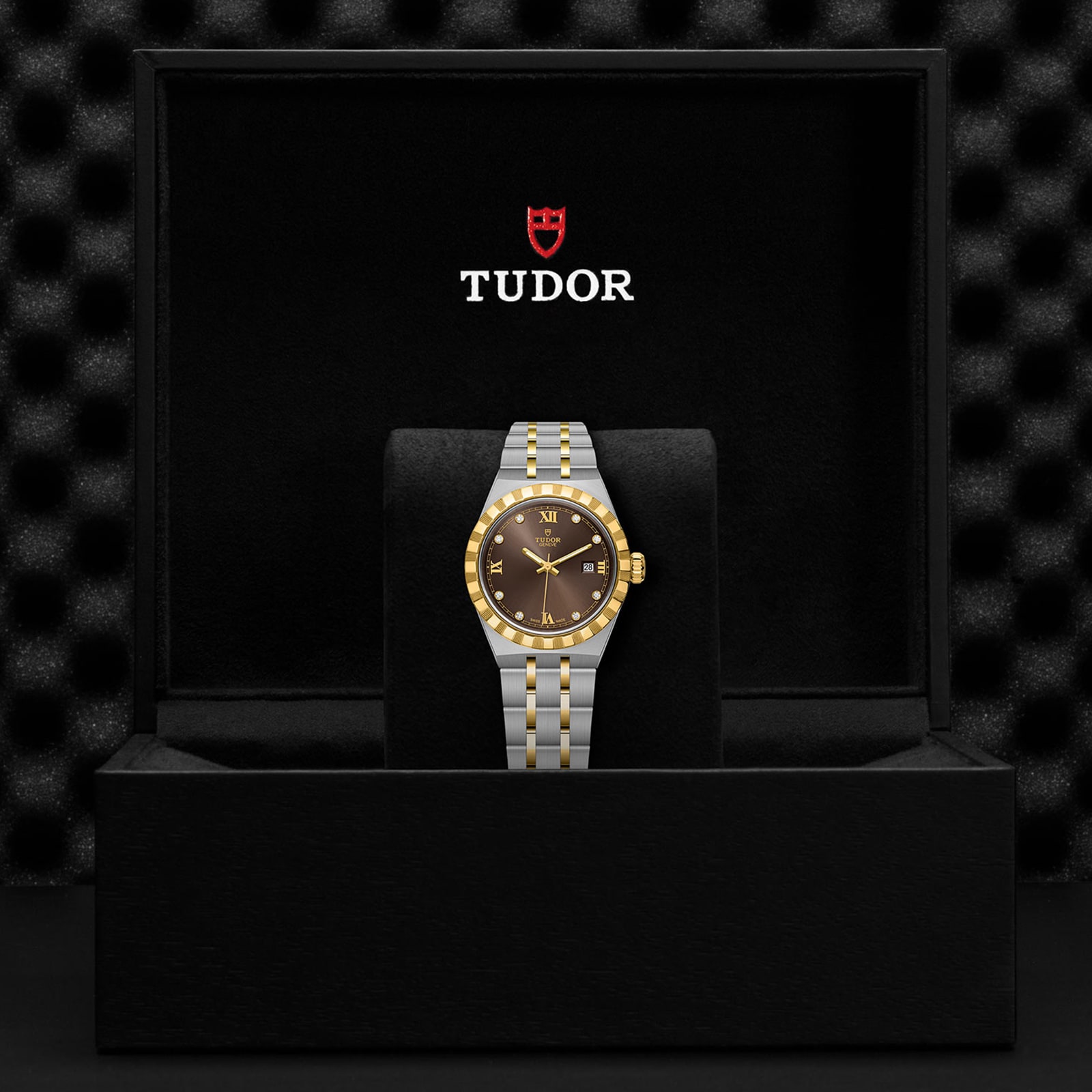 Tudor Royal S&G 28mm Steel Case Diamond-Set Brown Dial