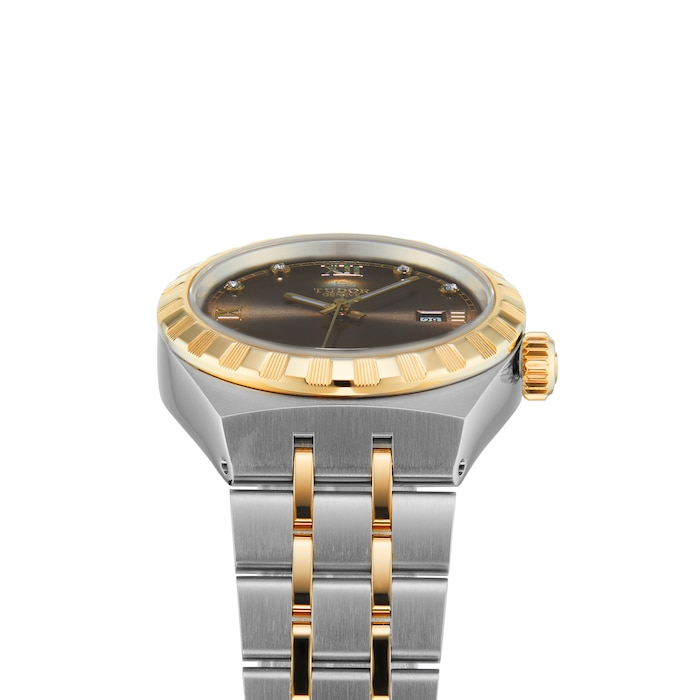 Tudor Royal S&G 28mm Steel Case Diamond-Set Brown Dial