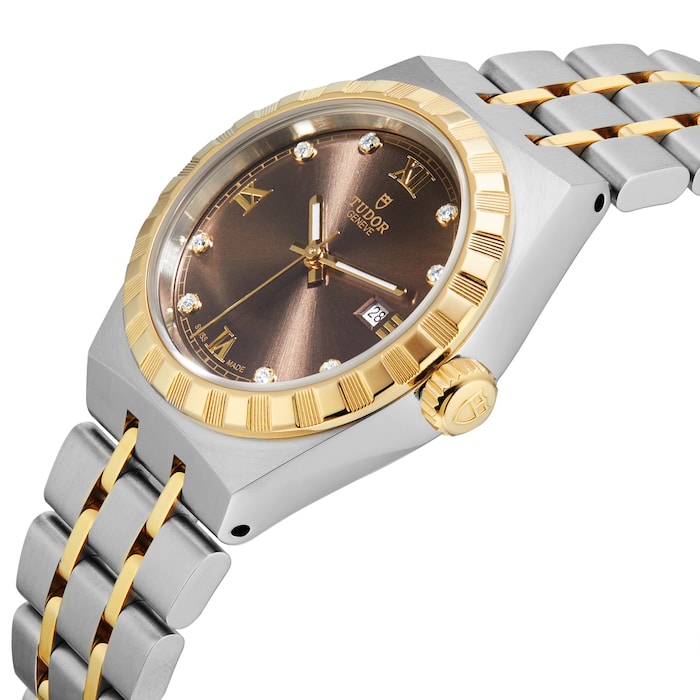 Tudor Royal S&G 28mm Steel Case Diamond-Set Brown Dial