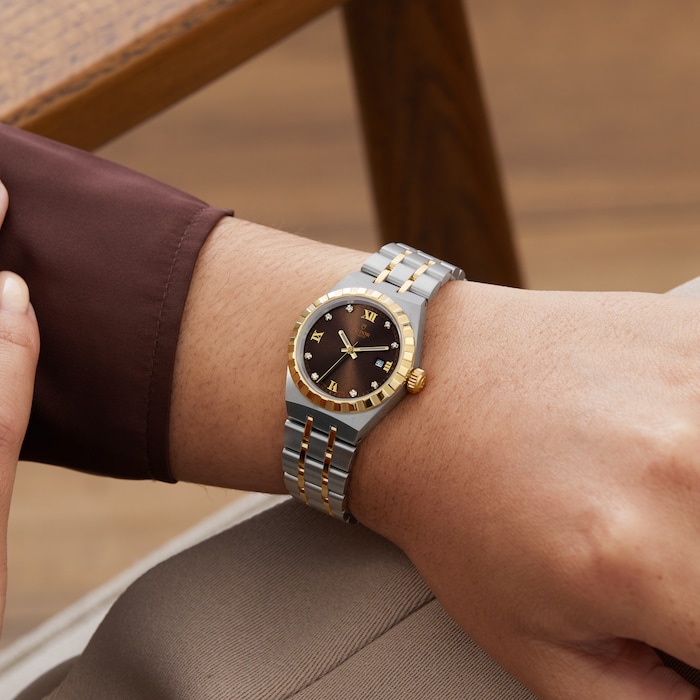 Tudor Royal S&G 28mm Steel Case Diamond-Set Brown Dial