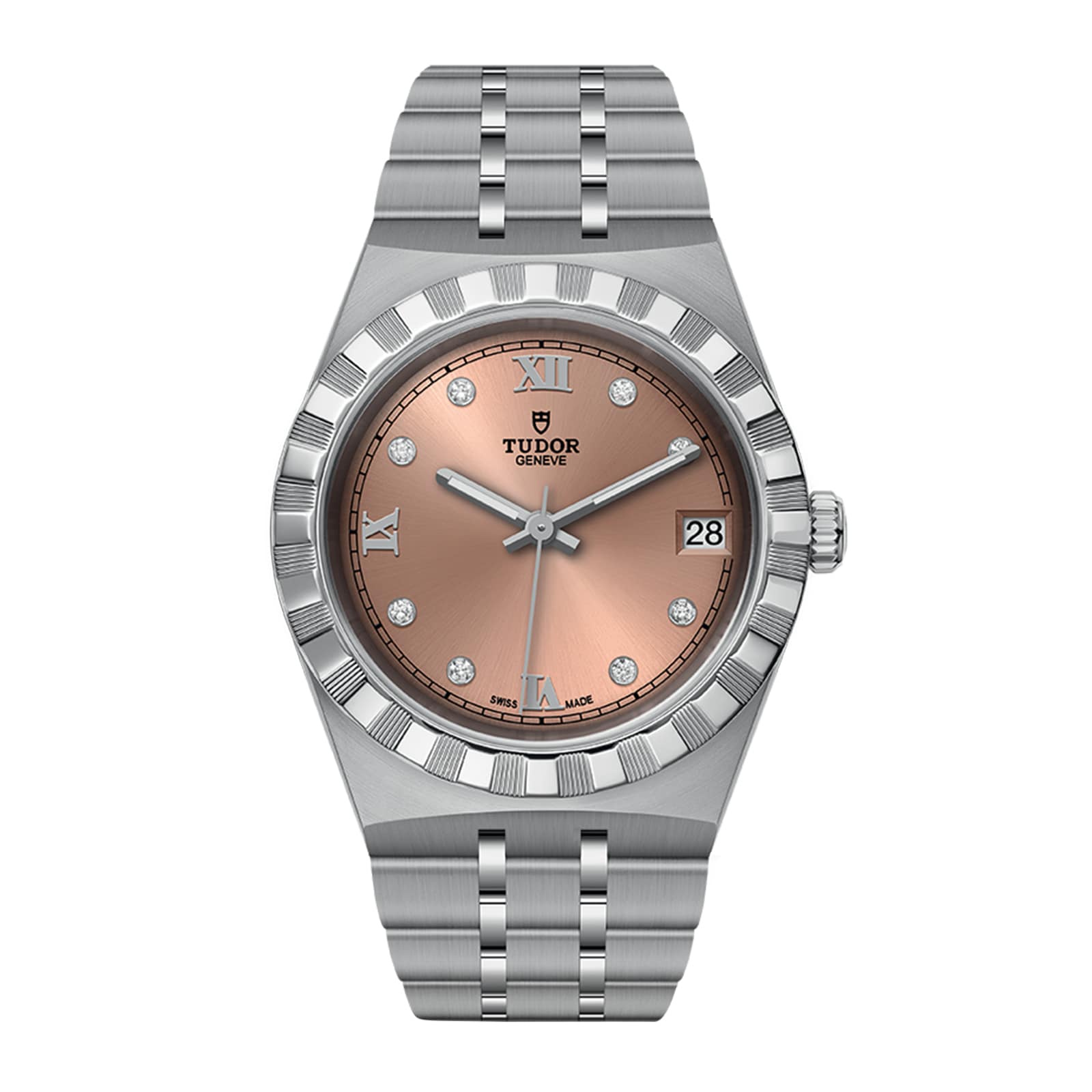 Tudor Royal 34mm Steel Case  Diamond-Set Salmon Dial