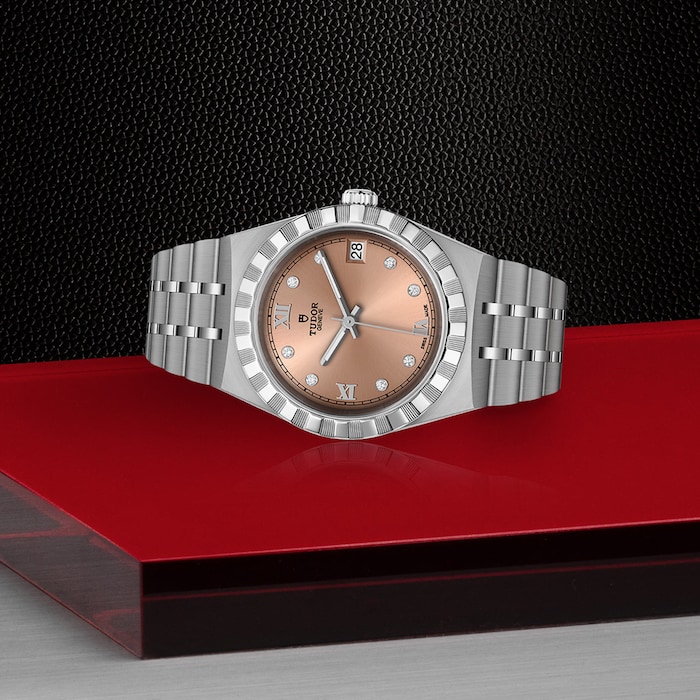 Tudor Royal 34mm Steel Case  Diamond-Set Salmon Dial