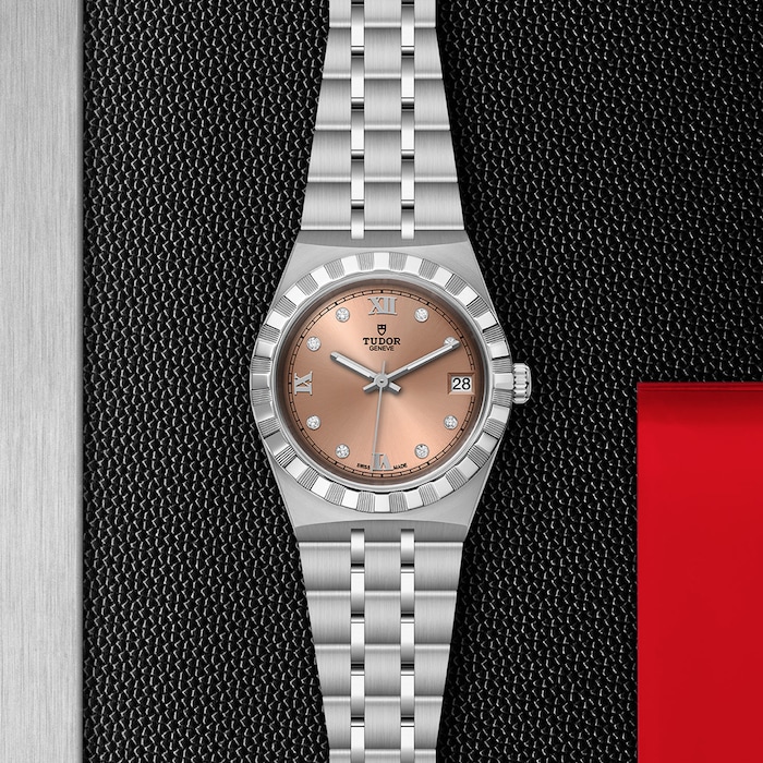 Tudor Royal 34mm Steel Case  Diamond-Set Salmon Dial