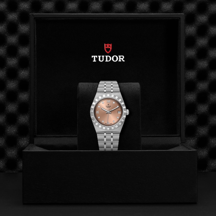 Tudor Royal 34mm Steel Case  Diamond-Set Salmon Dial