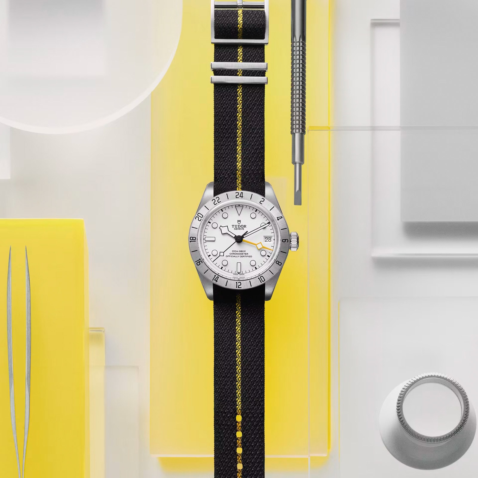 Tudor Black Bay Pro 39mm Steel Case Black Fabric Strap With Yellow Band