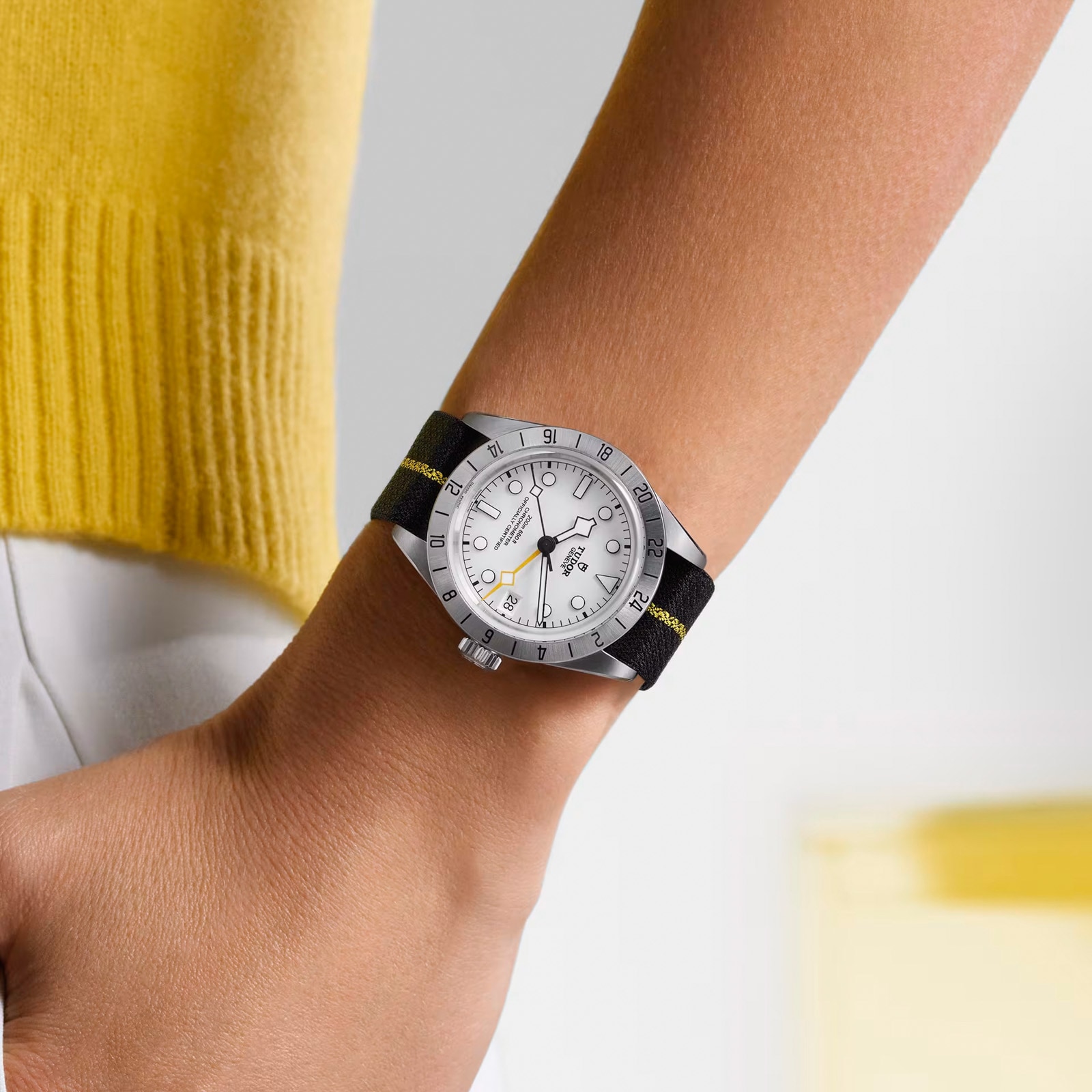 Tudor Black Bay Pro 39mm Steel Case Black Fabric Strap With Yellow Band