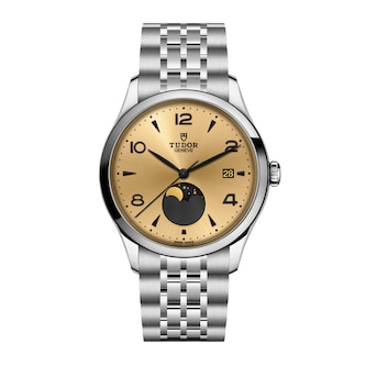 Tudor 1926 Luna 39mm Mens Watch Steel Case Moon Phase Indicator Champagne Dial