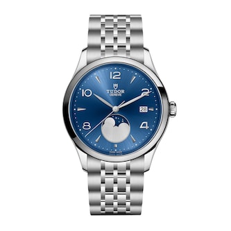 Tudor 1926 Luna 39mm Mens Watch Steel Case Moon Phase Indicator Blue Dial