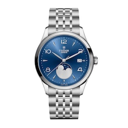17771109 - 1926 Luna 39mm Mens Watch Steel Case Moon Phase Indicator Blue Dial